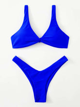 Load image into Gallery viewer, Solid Tie Bikini Padded Bra High Leg Bandage Push Up Bikini Set Brazilian Swimsuit Women Swimwear Rib Bikini Set High Cut Spaghetti Strap Two Piece Swimsuit Bathing Suit