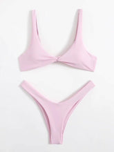 Load image into Gallery viewer, Solid Tie Bikini Padded Bra High Leg Bandage Push Up Bikini Set Brazilian Swimsuit Women Swimwear Rib Bikini Set High Cut Spaghetti Strap Two Piece Swimsuit Bathing Suit