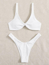 Load image into Gallery viewer, Solid Tie Bikini Padded Bra High Leg Bandage Push Up Bikini Set Brazilian Swimsuit Women Swimwear Rib Bikini Set High Cut Spaghetti Strap Two Piece Swimsuit Bathing Suit