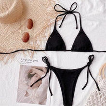 Load image into Gallery viewer, Solid Triangle Bikini Swimwear Women Bandage Backless Two Pieces Swimsuit Women Beachwear Set Women's Halter Triangle Bikini Thong Bottom Cheeky Two Piece Swimsuits