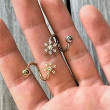 Load image into Gallery viewer, Clear CZ Gem Gold Tone Snowflake Christmas Spiral Twister Belly Ring