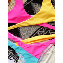 Load image into Gallery viewer, Splicing Bikini Female Swimsuit Two Piece Bikini Swimsuit for Women High Waist Crisscross Halter Wrap Bathing Suits with Bikini Bottom Women Swimwear Two-piece Bikini set Asymmetric Mid Waist Bather Bathing Suit Swim