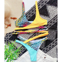 Load image into Gallery viewer, Splicing Bikini Female Swimsuit Two Piece Bikini Swimsuit for Women High Waist Crisscross Halter Wrap Bathing Suits with Bikini Bottom Women Swimwear Two-piece Bikini set Asymmetric Mid Waist Bather Bathing Suit Swim