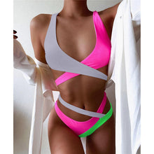 Load image into Gallery viewer, Splicing Bikini Female Swimsuit Two Piece Bikini Swimsuit for Women High Waist Crisscross Halter Wrap Bathing Suits with Bikini Bottom Women Swimwear Two-piece Bikini set Asymmetric Mid Waist Bather Bathing Suit Swim