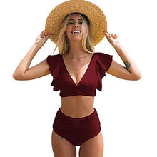 Load image into Gallery viewer, Sporlike Women Ruffle High Waist Swimsuit