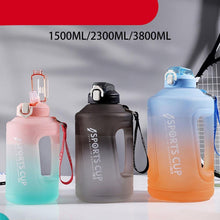 Load image into Gallery viewer, Sport 2l Water Bottle Reminder Plastic Straw Water Bottle Fitness Big Bottles 1500ML / 2300ML / 3800ML 2 liter Sports Drinking Bottle Reusable Easy Clean Sealing Water Bottle with Lanyard for Hiking
