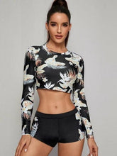 Load image into Gallery viewer, Sport Solid Color Athletic Bikinis Set Women's Two Piece Swimsuits Tie Knot Padded Push Up Modern Bikini Sets Women High Waist Swimsuit Rope Bow Bikini Set With Long Sleeves Bathing Suits