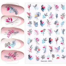 Load image into Gallery viewer, Spring Abtract Stripe Lines Flower Leaves 3D Nail Sticker Black White Butterfly Transfer Decals Slider Nail Art Decoration Decals Sticker For Pretty Girl Self-Adhesive Nail Decals Designer Nail Stickers for Acrylic Nail Art Decals Water Transfer Nail
