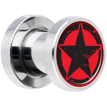 Load image into Gallery viewer, Black Red Distressed Star Steel Screw Fit Plug Set 2G