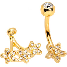 Load image into Gallery viewer, Clear Gem Field of Flowers Gold PVD Dangle Belly Ring