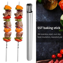 Load image into Gallery viewer, Stainless Steel Barbeque Skewer Storage Tube Reusable Grill Sticks Flat BBQ Fork BBQ Utensil Kitchen Outdoor Camping Accessories Kebab Skewers with Portable Metal Storage Tube Reusable for Grilling Barbecue Kitchen Party and Outdoor Cooking