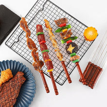 Load image into Gallery viewer, Stainless Steel Barbeque Stick with Wooden Handle Round Barbeque Pin Flat Barbeque Lamb Skewer Barbeque Stick Anti Scald Long Grilling Kebab Skewers Reusable BBQ Sticks for Outdoor Camping Outings Cooking