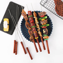 Load image into Gallery viewer, Stainless Steel Barbeque Stick with Wooden Handle Round Barbeque Pin Flat Barbeque Lamb Skewer Barbeque Stick Anti Scald Long Grilling Kebab Skewers Reusable BBQ Sticks for Outdoor Camping Outings Cooking