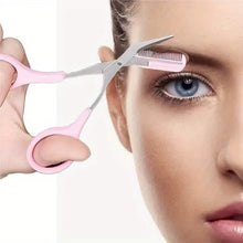 Load image into Gallery viewer, Stainless Steel Eyebrow Trimmer Set, Curved Eyebrow Razor and Scissors With Comb