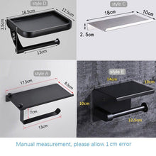 Load image into Gallery viewer, Stainless Steel Toilet Paper Holder Bathroom Wall Mount WC Paper Phone Holder Shelf Towel Roll shelf Accessories Toilet Paper Holder With Phone Shelf Aluminum Bathroom Accessories Tissue Roll Dispenser Storage Rack, Wall Mounted Modern Paper Towel Adapter