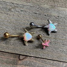 Load image into Gallery viewer, White Synthetic Opal Rose Gold Tone Heart Starfish Nautical Belly Ring