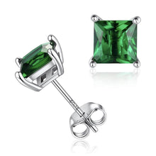 Load image into Gallery viewer, Sterling Silver 925 Princess Cut Emerald Studs