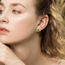 Load image into Gallery viewer, Sterling Silver 925 Princess Cut Emerald Studs