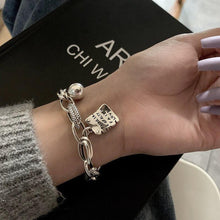 Load image into Gallery viewer, Sterling Silver Simple Heart Ball Letter Square Bracelet Fashion Unique Design Retro Couple Heart Cute Couple Charms Chain Bracelet Adjustable Layered Metal Link Bracelet For Women Girls