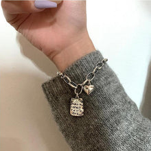 Load image into Gallery viewer, Sterling Silver Simple Heart Ball Letter Square Bracelet Fashion Unique Design Retro Couple Heart Cute Couple Charms Chain Bracelet Adjustable Layered Metal Link Bracelet For Women Girls