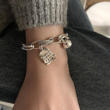 Load image into Gallery viewer, Sterling Silver Simple Heart Ball Letter Square Bracelet Fashion Unique Design Retro Couple Heart Cute Couple Charms Chain Bracelet Adjustable Layered Metal Link Bracelet For Women Girls