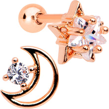 Load image into Gallery viewer, Clear CZ Rose Gold Tone Anodized Moon Star Tragus Cartilage Set 1/4