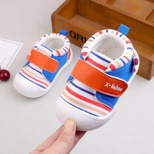 Load image into Gallery viewer, Striped baby toddler shoes non-slip soft bottom velcro
