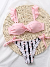 Load image into Gallery viewer, Striped Lace Ruffle Push Up Women Swimsuit Female Swimwear Bra Cup Bikini Set High Cut Bathing Suit Women Two Piece Swimsuits Push Up Bikini Sets Bathing Suits Ruffle Bikini Tops With Bottoms For Teen Girls