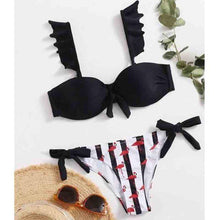 Load image into Gallery viewer, Striped Lace Ruffle Push Up Women Swimsuit Female Swimwear Bra Cup Bikini Set High Cut Bathing Suit Women Two Piece Swimsuits Push Up Bikini Sets Bathing Suits Ruffle Bikini Tops With Bottoms For Teen Girls