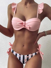 Load image into Gallery viewer, Striped Lace Ruffle Push Up Women Swimsuit Female Swimwear Bra Cup Bikini Set High Cut Bathing Suit Women Two Piece Swimsuits Push Up Bikini Sets Bathing Suits Ruffle Bikini Tops With Bottoms For Teen Girls
