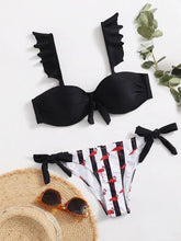 Load image into Gallery viewer, Striped Lace Ruffle Push Up Women Swimsuit Female Swimwear Bra Cup Bikini Set High Cut Bathing Suit Women Two Piece Swimsuits Push Up Bikini Sets Bathing Suits Ruffle Bikini Tops With Bottoms For Teen Girls