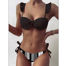 Load image into Gallery viewer, Striped Lace Ruffle Push Up Women Swimsuit Female Swimwear Bra Cup Bikini Set High Cut Bathing Suit Women Two Piece Swimsuits Push Up Bikini Sets Bathing Suits Ruffle Bikini Tops With Bottoms For Teen Girls