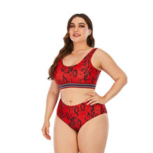 Load image into Gallery viewer, Striped Plus Size Women 2 Pieces Bikini Women's Plus Size Bathing Suits Two Piece High Cut Bikini Sets Waist Swimsuits Swimwear Large Size Swimsuit Off Shoulder High Waist Bathing Suit High Cut Swimwear