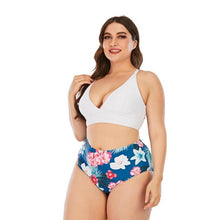 Load image into Gallery viewer, Striped Plus Size Women 2 Pieces Bikini Women's Plus Size Bathing Suits Two Piece High Cut Bikini Sets Waist Swimsuits Swimwear Large Size Swimsuit Off Shoulder High Waist Bathing Suit High Cut Swimwear