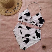 Load image into Gallery viewer, Striped Plus Size Women 2 Pieces Bikini Women's Plus Size Bathing Suits Two Piece High Cut Bikini Sets Waist Swimsuits Swimwear Large Size Swimsuit Off Shoulder High Waist Bathing Suit High Cut Swimwear