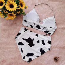 Load image into Gallery viewer, Striped Plus Size Women 2 Pieces Bikini Women's Plus Size Bathing Suits Two Piece High Cut Bikini Sets Waist Swimsuits Swimwear Large Size Swimsuit Off Shoulder High Waist Bathing Suit High Cut Swimwear