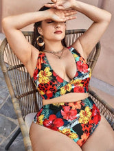 Load image into Gallery viewer, Striped Plus Size Women 2 Pieces Bikini Women's Plus Size Bathing Suits Two Piece High Cut Bikini Sets Waist Swimsuits Swimwear Large Size Swimsuit Off Shoulder High Waist Bathing Suit High Cut Swimwear