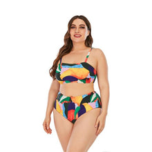 Load image into Gallery viewer, Striped Plus Size Women 2 Pieces Bikini Women's Plus Size Bathing Suits Two Piece High Cut Bikini Sets Waist Swimsuits Swimwear Large Size Swimsuit Off Shoulder High Waist Bathing Suit High Cut Swimwear