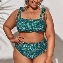 Load image into Gallery viewer, Striped Plus Size Women 2 Pieces Bikini Women's Plus Size Bathing Suits Two Piece High Cut Bikini Sets Waist Swimsuits Swimwear Large Size Swimsuit Off Shoulder High Waist Bathing Suit High Cut Swimwear