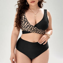 Load image into Gallery viewer, Striped Plus Size Women 2 Pieces Bikini Women's Plus Size Bathing Suits Two Piece High Cut Bikini Sets Waist Swimsuits Swimwear Large Size Swimsuit Off Shoulder High Waist Bathing Suit High Cut Swimwear