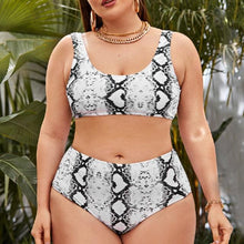 Load image into Gallery viewer, Striped Plus Size Women 2 Pieces Bikini Women's Plus Size Bathing Suits Two Piece High Cut Bikini Sets Waist Swimsuits Swimwear Large Size Swimsuit Off Shoulder High Waist Bathing Suit High Cut Swimwear