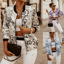 Load image into Gallery viewer, Stunning Flower Print Long Sleeve Women's Bomber Jacket Fashionable Zipper Up Vintage Coat Tops Elegant Slim Basic Ladies Jackets Outwear