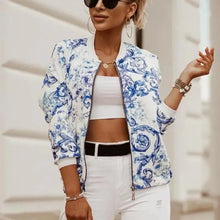 Load image into Gallery viewer, Stunning Flower Print Long Sleeve Women's Bomber Jacket Fashionable Zipper Up Vintage Coat Tops Elegant Slim Basic Ladies Jackets Outwear