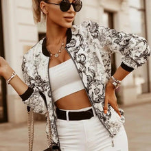 Load image into Gallery viewer, Stunning Flower Print Long Sleeve Women's Bomber Jacket Fashionable Zipper Up Vintage Coat Tops Elegant Slim Basic Ladies Jackets Outwear