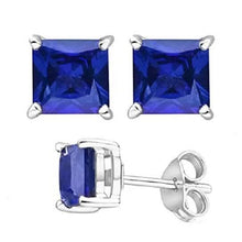 Load image into Gallery viewer, Stunning Silver Blue Square Shape Stud Earrings