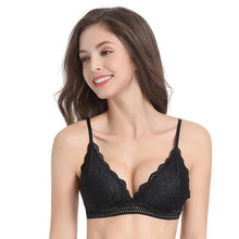 Load image into Gallery viewer, Stunning Women's French Style Lace Bra Girls Triangle Cup Lingerie With Deep V Wireless Underwear Soft Thin Seamless Bra