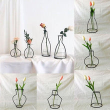 Load image into Gallery viewer, Style Retro Line Flowers Vase Frame Nordic Style Wall Hanging Metal Holder Modern Solid Home Decor Modern Rose Frame Clear Vase Planter Flower Holder Decorations for Wedding Living Room, Office Party