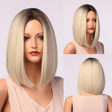 Load image into Gallery viewer, Stylish Light White Blonde Ombre Short Bob Wigs for Women Synthetic Straight Hair Wig Natural Cosplay Party Middle Part Wigs Wigs For Black Women Gifts for Bestfriends