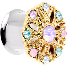 Load image into Gallery viewer, 1/2 Pink Green White Gem Glam Flower Double Flare Tunnel Plug Set