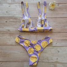 Load image into Gallery viewer, Summer Bikini Stylish Swimwear Women Halter Push Up Bikini Women's Neck Triangle Bikini Set Leopard Print Two Piece Swimsuits Set Swimsuit Female Lemon Print Bandage Bathing Suit